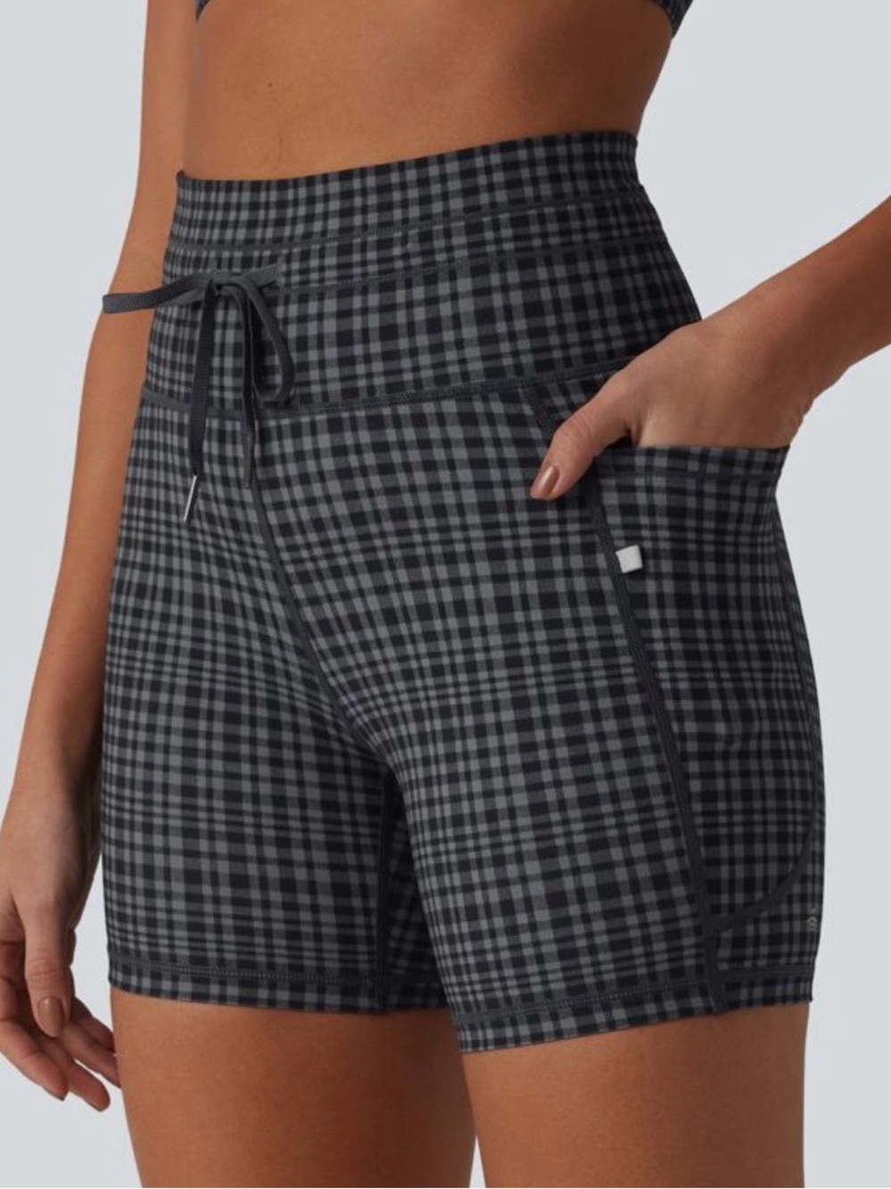Halara-High-Waist Plaid Women’s Active Shorts - Black/Grey